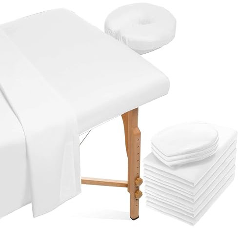 6 Pcs 2 Sets Microfiber Massage Table Sheet Set, 3 Piece Beauty Massage Bed Cover, Includes Massage Table Cover, Fitted Sheets, Face Rest Cover for Beauty Salon Spa (White)