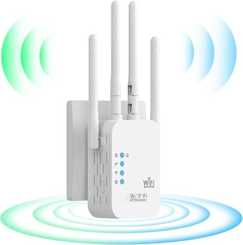 Repetidor WiFi,Amplificador Señal WiFi,Extender con 4 Antenas 2 Puerto Ethernet,Modos Repetidor/Enrutador/Ap,Extensor de WiFi Señal Cobertura de hasta 200 m²,Compatible con Alexa & Routers (ZQ-2)