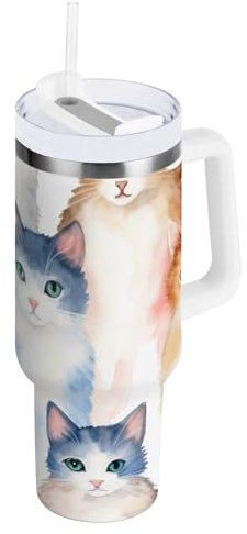 Mnsruu Wasserfarben-Isolierbecher mit Griff, 850 ml, Edelstahl-Vakuum-Wasserflaschen mit Deckel und Strohhalm, für Wasser, Eistee oder Kaffee