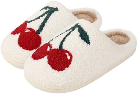 Lenugeo Weihnachts Plüsch Hausschuhe Für Damen Herren,Winter Warme Kuschel Lustig Pantoffeln,Flauschige Hüttenschuhe Tiere Katze,Kuschelige Fell Filzhausschuhe,I-Kirsche,41-42