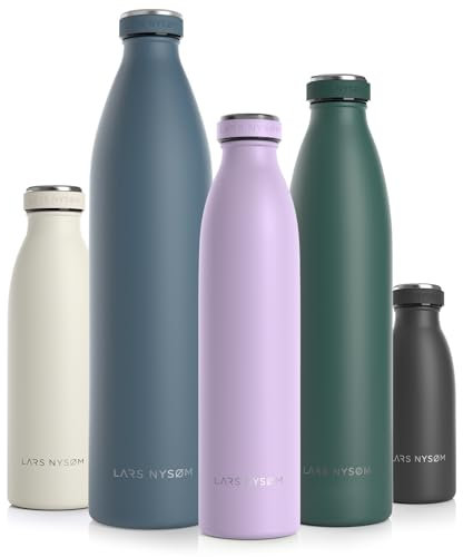 LARS NYSØM Botella de Acero Inoxidable | Botella aislada 0,75l | Cantimplora de 0,75 litros a prueba de fugas para deportes, bicicleta, perro (Lavender Purple, 750ml)