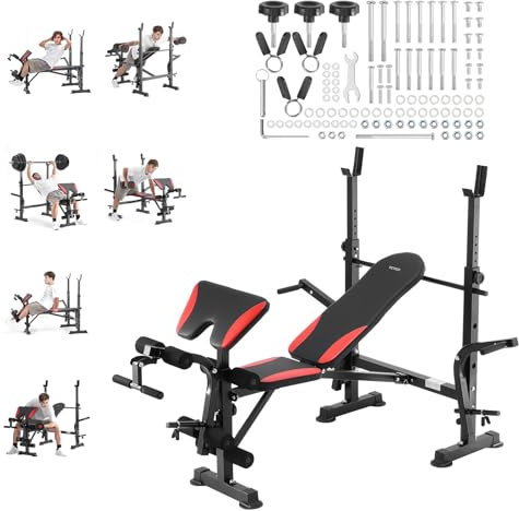 VEVOR Hantelbank-Set verstellbare Trainingsbankpresse Trainingsbank mit Schnellzusammenklappbarkeit & Schnelleinstellung 299 kg belastbar, Sit-up-Bank für Krafttraining im Heim-Fitnessstudio