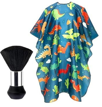 Weenwill Kids Hairdressing Cape,Adjustable Neckline Hairdressing Gown Barber Cape Cartoon Waterproof Dinosaur Apron Hair Cutting Cape with Neck Duster Brush for Boys Girls Barber Accessories