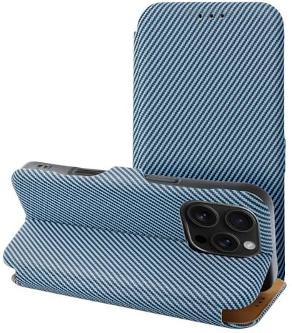 Carbon Buchtasche + 9H Schutzglas kompatibel mit Samsung Galaxy A16 Blau