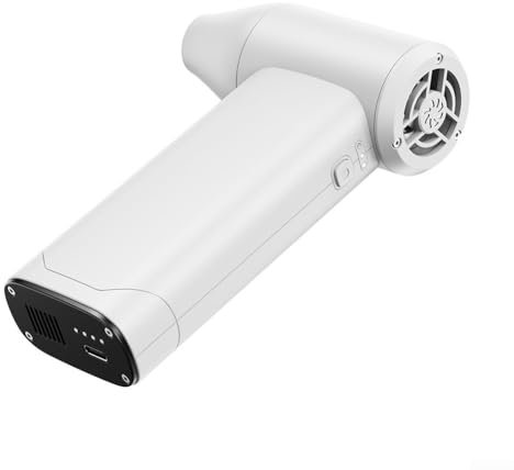 Zoegneer Turbo-Handventilator, multifunktional, 130.000 U/min, wiederaufladbar, per USB, Turbo-Gebläse, Hochgeschwindigkeits-Turbine, Handventilator für Camping (weiß)