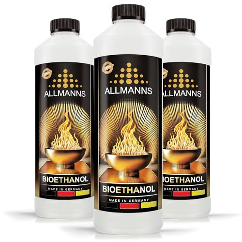 Allmanns Bioethanol 3 x 1l 100% | Bio Ethanol 100 Prozent | Reiner Bioalkohol geeignet für Indoor & Outdoor | ideal für Tischkamin Tischfeuer Kaminofen Feuerstelle Feuersäule