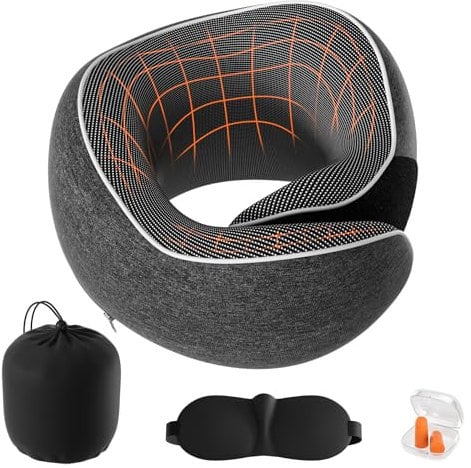 Lavlola Nackenkissen Flugzeug, Reisekissen Auto aus Memory Foam, Verstellbares Nackenhörnchen Nackenkissen Reise mit Ohrstöpseln, Augenmaske (Dunkelgrau)