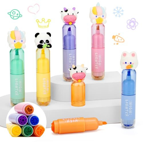 KOSTACHI 24 Pezzi Timbri e Mini Evidenziatori Originali per Bambini, Gadget Compleanno Bambini, Regalini Fine Festa Compleanno & Sacchettini Compleanno Bambini