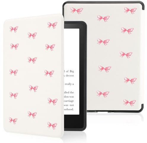 Cute Pink Little Bow B Case for 6 Kindle (11th Gen,2024&2022) with Hand Strap,Compatible with iPhone MagSafe for Wireless Charging,Sleep/Wake,Soft Silm Fit Leather Cover for Kindle