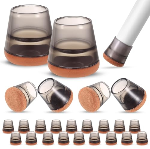 Protection Pied de Chaise 24 Pièces(Fit:14-23 mm),Patins pour Chaises en Silicone avec Feutre Haute Densité,Reduire Le Bruit éviter Les Rayures,pour sols en Bois Dur et carrelage