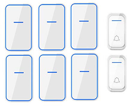 Wireless Doorbell Waterproof 300M Range with Cordless Chime, 2 Push Buttons, 6 Receivers, 38 Ringtones, LED Indicator, 4 Volume Levels