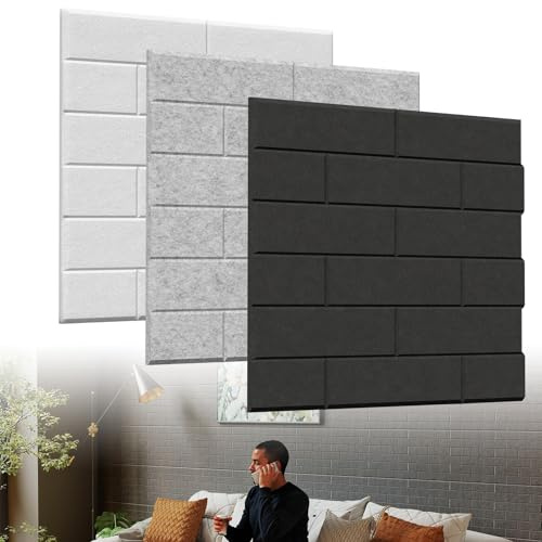 ACXIN 3D Akustikpaneele 12 Stück 30x30cm Selbstklebend auf Akustikfilz, Schallschutz Wandpaneel, Hochdichte Schallabsorber Ideal für Wohnzimmer, Büro, Studio (Kacheloptik, Schwarz)