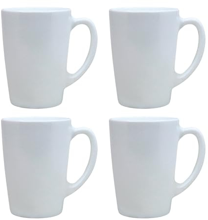 UNIQUE HOME LIVING Coffee Mugs Set of 4, 320ml White Opal Glass Tea Mugs for Milk Hot Drinks Chocolates Latte Coffee Cups with Handle, Sturdy & Reusable, Microwave and Dishwasher Safe