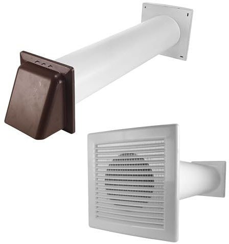 MYPURECORE Through Wall Ventilation Kit – Louvre Vent with Fly Mesh, External Vent with Damper & 50cm Rigid Duct Pipe – Air Vent Cover for Bathroom, Kitchen, Home & Commercial Use (Brown)