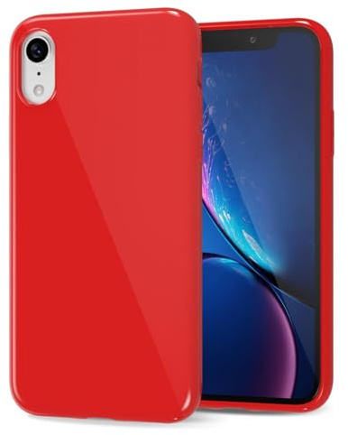 LoeoeL for iPhone XR Phone Case Liquid Silicone, Cute Girly Thin Ultra Slim Jelly Soft Rubber Gel Protective Glossy Hard Plastic Case, Plain Solid Color Cover for Women Girl, Red