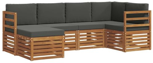 vidaXL Sofagarnituren 6 pcs Natur und Anthrazit Massivholz Akazie, Gartenlounge, modernes Outdoor-Sofa, strapazierfähige Möbel, Terassenkomfort-Set