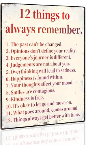 Vintage Metal Sign – 12 Things to Always Remember – Rustic Positive Wall Decor for Home, Classroom, Office, Inspirational Gift – 8x12 Inch (2541)