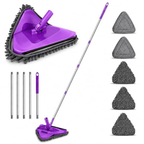 Wall Mop with Long Handle, 200cm Extendable Floor & Ceiling Cleaner, 360° Rotating Microfiber & Chenille Pads, Spray Mop for Tiles, Windows, Bathroom