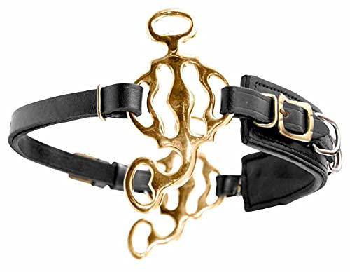 AMKA Hackamore Barock, mit 3 Ringen ausgestatteter, Nasenriemen Leder schwarz, Anzüge goldfarben