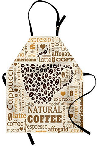 ABAKUHAUS Modern Kochschürze, Latte Cappuccino Affogato Natural mit Tasse förmigen Kaffeebohnen Bild, Farbfest Höhenverstellbar Waschbar Klarer Digitaldruck, Taupe Champagner