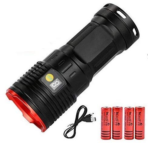 12000 lúmene linterna recargable led, linternas de alta potencia Super brillante linterna táctica militar 12 x XML T6 LED Con display de potencia y 4 pilas