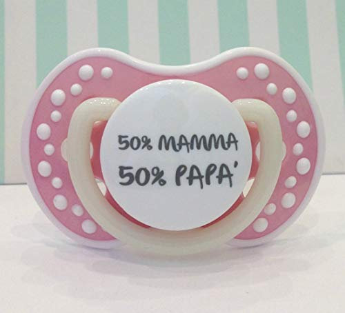 Schnuller Rosa personalisiert 50% Mama 50% Papa 6-12 Monate Silikon Mädchen Neugeborene Mädchen Geburt Brillabenny
