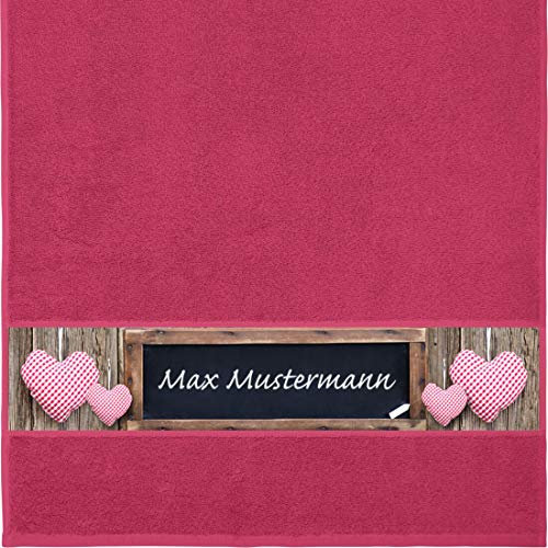 Manutextur Handtuch mit Namen - personalisiert - Motiv Liebe - Tafel - viele Farben & Motive - Dusch-Handtuch - Fuchsia - Größe 50x100 cm - persönliches Geschenk mit Wunsch-Motiv und Wunsch-Name
