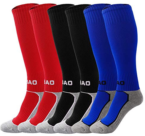MaoXinTek Fußballsocken Sportsocken Kinder Knie Lang Stutzen Jungen Mädchen Atmungsaktiv Verschleißfest Fußball Strümpfe für Laufen, Sportlich Training Socken Geschenk für 8-12 Jahren, 3 Paare
