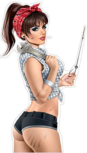 Pinup Aufkleber Mechanic Girl Autoaufkleber Sticker Wekstatt Schrauber Tuning ca. 16x9 cm