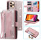 UEEBAI Wallet Case for iPhone 12 Pro Max 6.7 inch, Retro 9 Card Holder Slots Zipper Pocket Handbag Case PU Leather Magnetic Closure Kickstand with Wrist Strap TPU Shockproof folio Case - Rose Gold