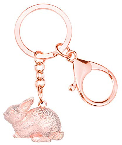 DUOWEI Porte-Clés Lapin De Pâques Animaux Anneau Sac À Main Décoration Pour Femme Filles Breloques Cadeaux (Or Rose)