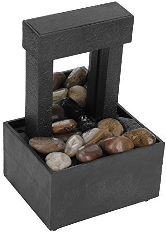 Wakects Fontaine de bureau d'intérieur - Cascade LED - Fontaine de table lumineuse avec rochers de rivière - USB - 16,5 x 11 x 9 cm