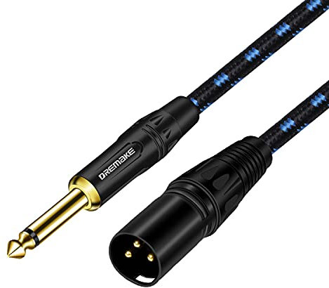 DREMAKE TS 1/4 Zoll Stecker auf XLR-Stecker, unsymmetrisches Kabel, Klinke 6,35 mm Mono-auf-XLR-Mikrofonkabel, Viertel-Zoll-TS-auf-XLR-Verbindungskabel für elektrische Trommel, Endverstärker, E-Piano