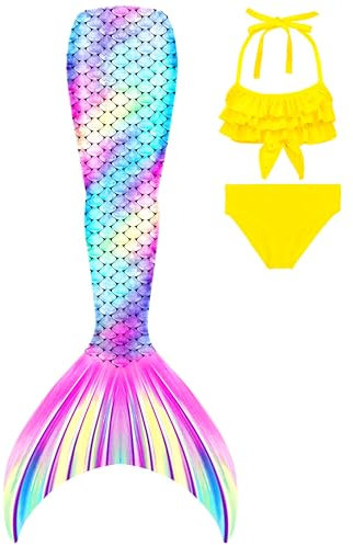shepretty Meerjungfrau Schwanz mit Bikini-Set für Mädchen Schwimmen Kostüme Cosplay,wpm32,120