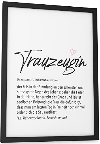 Papierschmiede® Herz Definition: Trauzeugin, DIN A4 (ca. 21x30 cm), Poster für Wohnzimmer, Schlafzimmer, Wandbild Wanddeko Geschenk Hochzeit Bridesmaid - ohne Rahmen