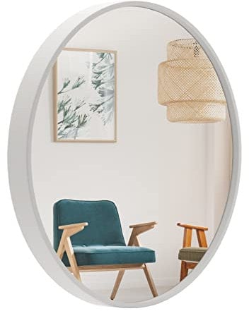 BD ART Wandspiegel Rund Spiegel 60 cm mit Weiß eleganter Holzrahmen