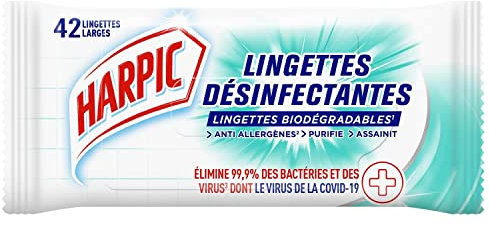 HARPIC Sachet de 42 Lingettes Extra-large (=84 Normales) Lingettes Désinfectantes
