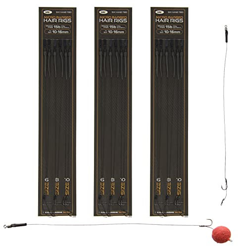 18 x NGT Carp Fishing Micro Barbed Hair Rigs to 15lb Braid Sizes 6 8 10 Hand Tied