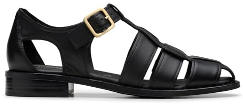 Clarks Women's Hana Sun Sandal, Black Leather, 4.5 UK