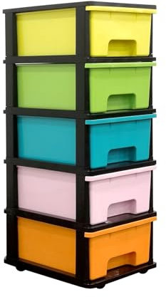 ABBAware Schubladenbox, Schubladen-Container auf Rädern, 5 große 17 Liter Schubladen, der Umwelt zuliebe aus recyclebarem PP Kunststoff, in schönen Farbvarianten, Rollcontainer, Organizer, Stapelboxen