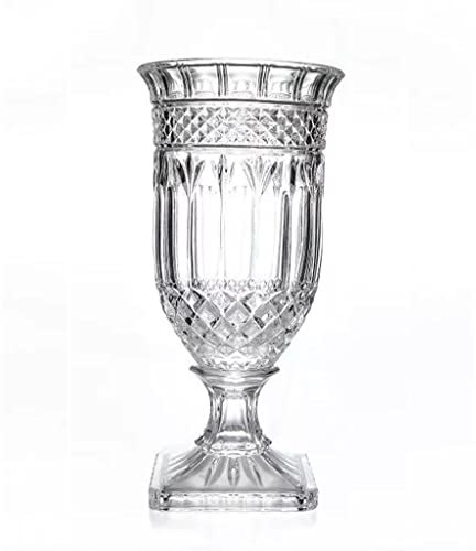 Vase Urne en Verre, Grand Vase en Cristal Grand Vase Décoratif Floral for Fleurs, Grand Vase de Bouquet de Piédestal avec Ondulation et Motif de Diamant, Vase épaissi Vintage for Mariage à la Maison