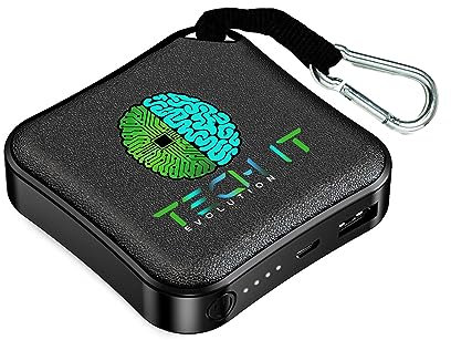 Tech It Power Bank Mini 10000 mAh, USB-A Con Moschettone Ultra Leggero, Comodo, Compatto. per iPhone 14 13 12 Pro Max X 8, Huawei, iPad