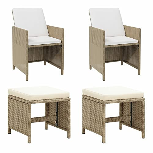 Chusui Gartenstühle mit Hocker 2 STK Gartensessel, Campingstuhl, Hochlehner, Balkonstuhl, Balkonmöbel, Terrassenstühle, Balkon Stuhl, Poly Rattan Beige