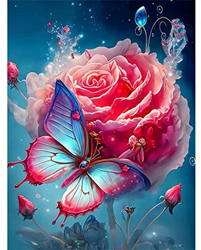 AIRDEA DIY Butterfly Diamond Painting Kits for Adults Beginners Round Full Drill 5D Butterfly Diamond Art Kits for Kids Flowers Diamond Painting by Number Kits Fantasy Gem Painting Art 12x16 inch