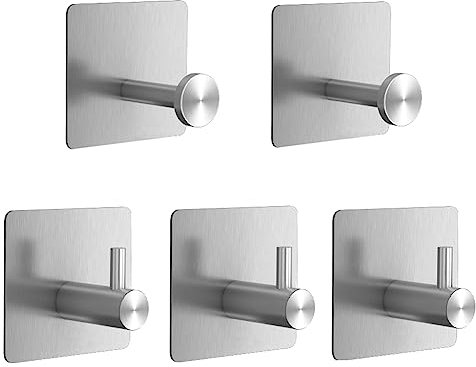 YHTSPORT Ganci Adesivi Bagno cucina, Ganci Portasciugamani in Acciaio Inox, 5 Pezzi Appendi Accappatoio Bagno, Gancio Accappatoio Doccia Senza Forare, Gancio Appendiabiti da Parete Autoadesivo
