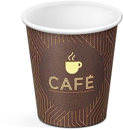 TIENDA EURASIA - Vasos de Cartón Decorado, 100 Vasos, Desechables, Color Marrón, 200cc, 5,3x7,9cm, Vaso de Café para Llevar, Reutilizables, Multiusos, Resistentes al Calor