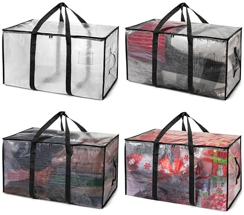 ClearSpace Oversized Storage Bag – Large Moving Boxes with Backpack Straps, Zippers & Handles – Heavy-Duty Packing Bags for College Dorm, Christmas Decorations, 4 Pack