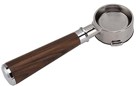 TOPINCN Porte-Filtre à café sans Fond Nu en Acier Inoxydable, avec Poignée en Bois Massif, 3 Oreilles, 58mm, pour Machine à café (Un Palissandre Noir)