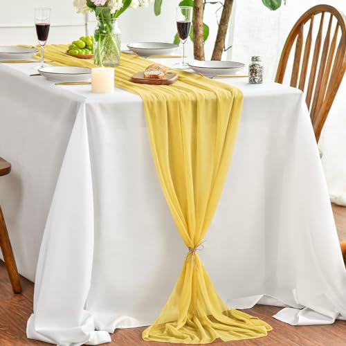 Artoid Mode Chiffon Musselin Dekostoff Zitronengelb Tischläufer 75x300 cm, Küche Tisch Dekoration Drinnen Urlaub Hochzeit Party Geburtstag Dekor
