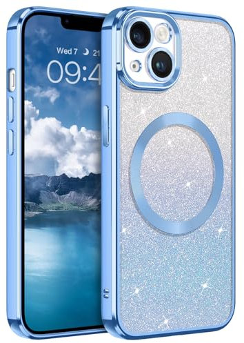 DUEDUE für iPhone 13 Hülle Glitzer 6.1'', iPhone 13 Handyhülle Glitzer mit Mag-Safe Magnetische Stoßfeste Schutzhülle Soft TPU für iPhone 13 Hülle Mag-Safe Magnetische 6.1 Blau